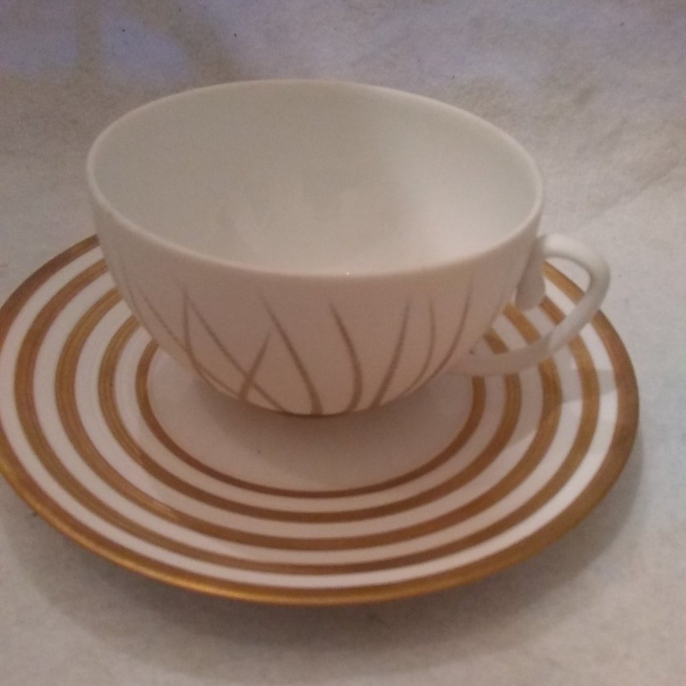 JL Coquet Limoges hand-painted Cup and Saucer GOOD BACK 2 COLLEGE CHRISTMAS GIFT